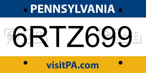6RTZ699 Pennsylvania License Plate