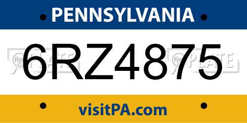 6RZ4875 Pennsylvania License Plate