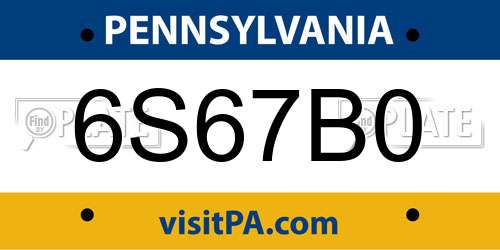6S67B0 Pennsylvania License Plate