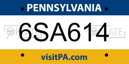 6SA614 Pennsylvania License Plate