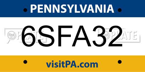 6SFA32 Pennsylvania License Plate