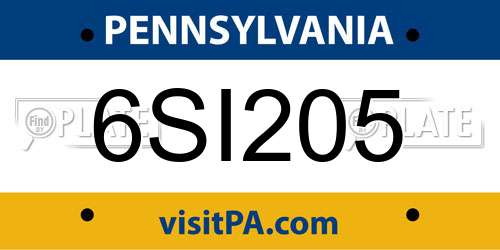 6SI205 Pennsylvania License Plate