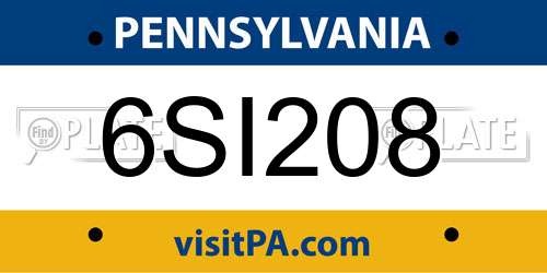 6SI208 Pennsylvania License Plate
