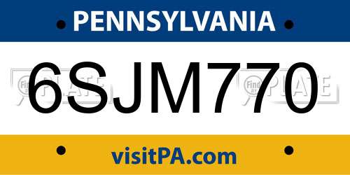 6SJM770 Pennsylvania License Plate