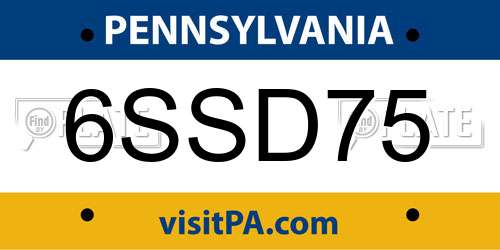 6SSD75 Pennsylvania License Plate