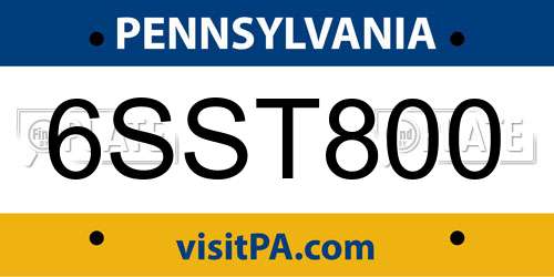 6SST800 Pennsylvania License Plate