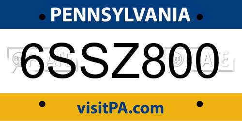 6SSZ800 Pennsylvania License Plate