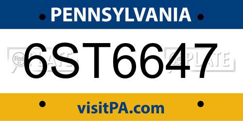 6ST6647 Pennsylvania License Plate
