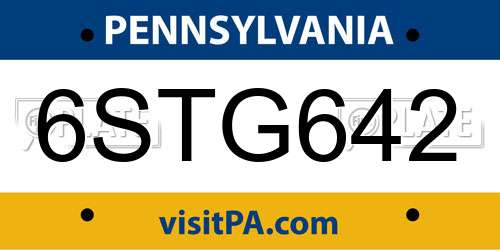 6STG642 Pennsylvania License Plate