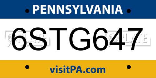 6STG647 Pennsylvania License Plate