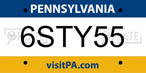6STY55 Pennsylvania License Plate