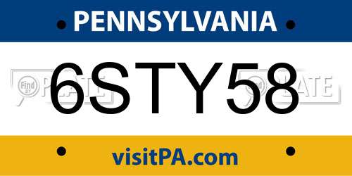 6STY58 Pennsylvania License Plate