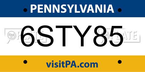 6STY85 Pennsylvania License Plate