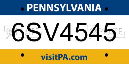 6SV4545 Pennsylvania License Plate