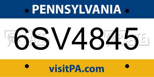 6SV4845 Pennsylvania License Plate
