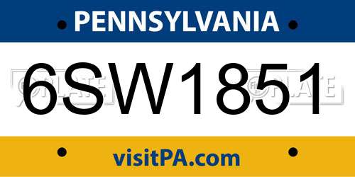 6SW1851 Pennsylvania License Plate