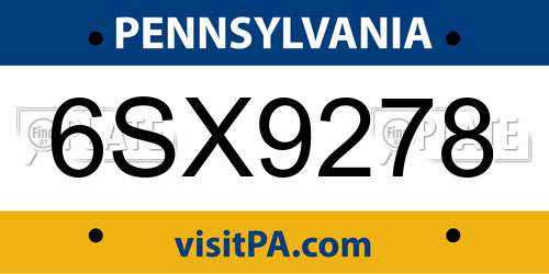 6SX9278 Pennsylvania License Plate