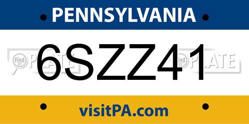 6SZZ41 Pennsylvania License Plate