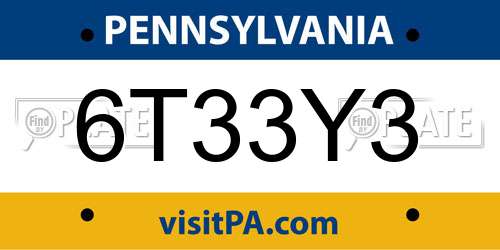 6T33Y3 Pennsylvania License Plate