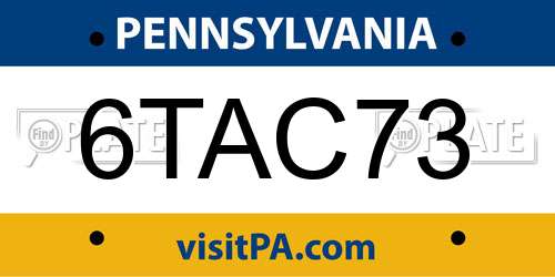 6TAC73 Pennsylvania License Plate