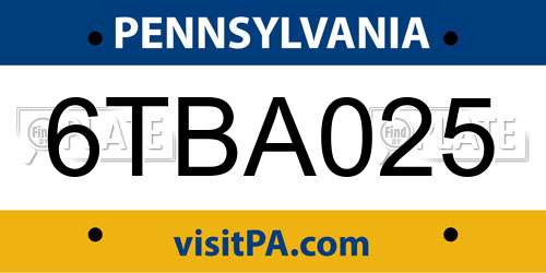 6TBA025 Pennsylvania License Plate