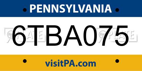 6TBA075 Pennsylvania License Plate