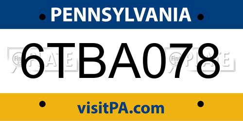 6TBA078 Pennsylvania License Plate
