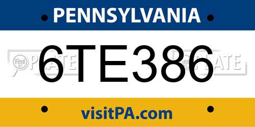 6TE386 Pennsylvania License Plate
