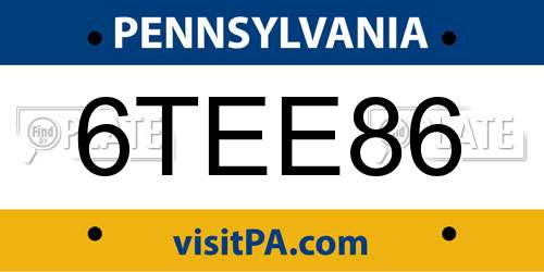 6TEE86 Pennsylvania License Plate