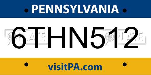 6THN512 Pennsylvania License Plate
