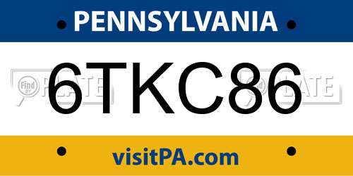 6TKC86 Pennsylvania License Plate