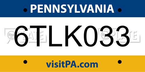 6TLK033 Pennsylvania License Plate