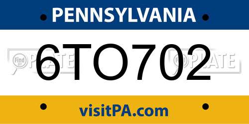 6TO702 Pennsylvania License Plate