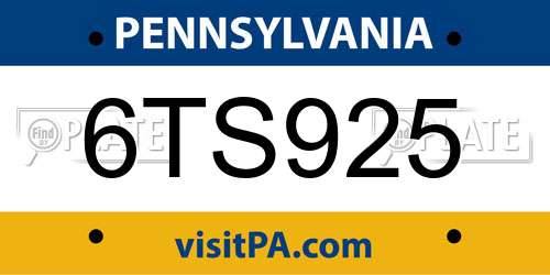 6TS925 Pennsylvania License Plate