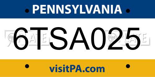 6TSA025 Pennsylvania License Plate