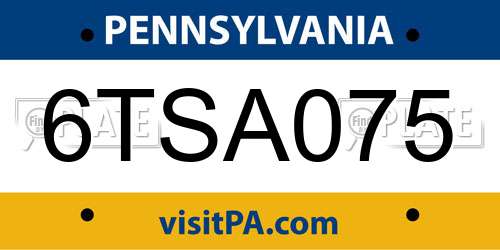 6TSA075 Pennsylvania License Plate