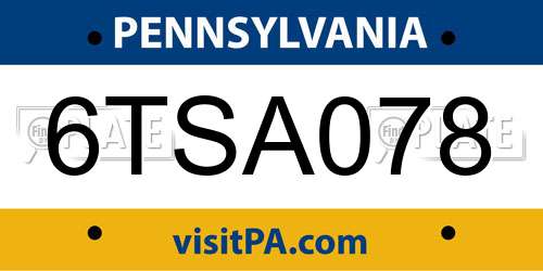 6TSA078 Pennsylvania License Plate