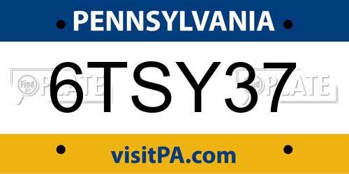 6TSY37 Pennsylvania License Plate