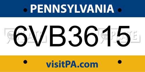 6VB3615 Pennsylvania License Plate