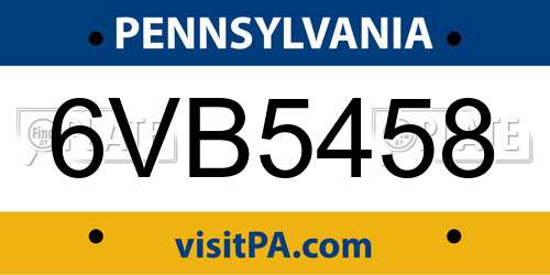 6VB5458 Pennsylvania License Plate