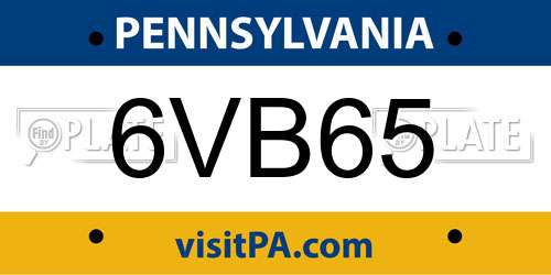 6VB65 Pennsylvania License Plate