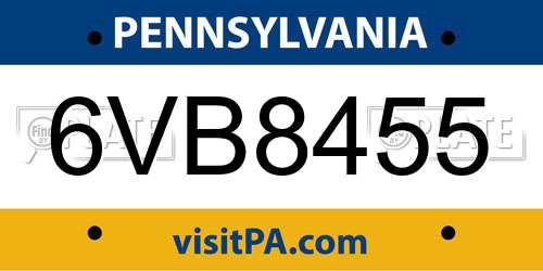 6VB8455 Pennsylvania License Plate