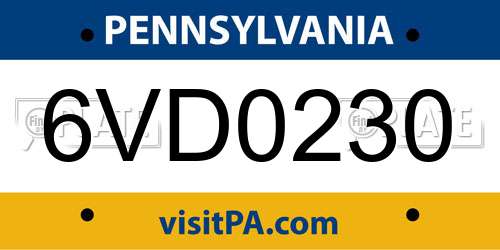 6VD0230 Pennsylvania License Plate