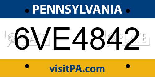 6VE4842 Pennsylvania License Plate