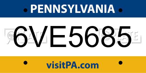 6VE5685 Pennsylvania License Plate