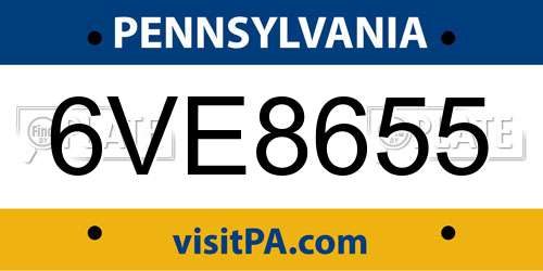 6VE8655 Pennsylvania License Plate