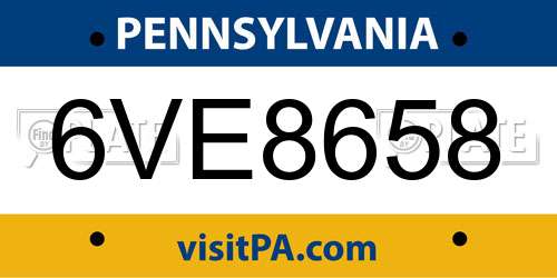 6VE8658 Pennsylvania License Plate