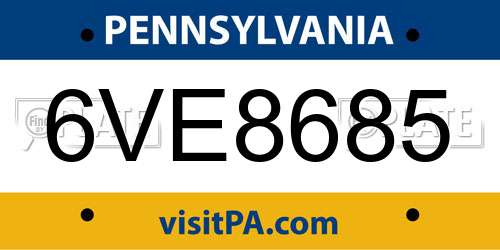 6VE8685 Pennsylvania License Plate