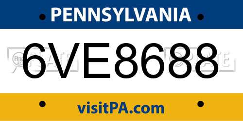 6VE8688 Pennsylvania License Plate