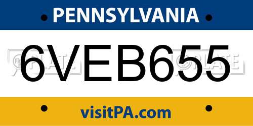 6VEB655 Pennsylvania License Plate